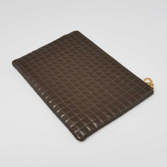 Celine Khaki Quilted Calfskin C Zip Pouch - Picture 2 of 9